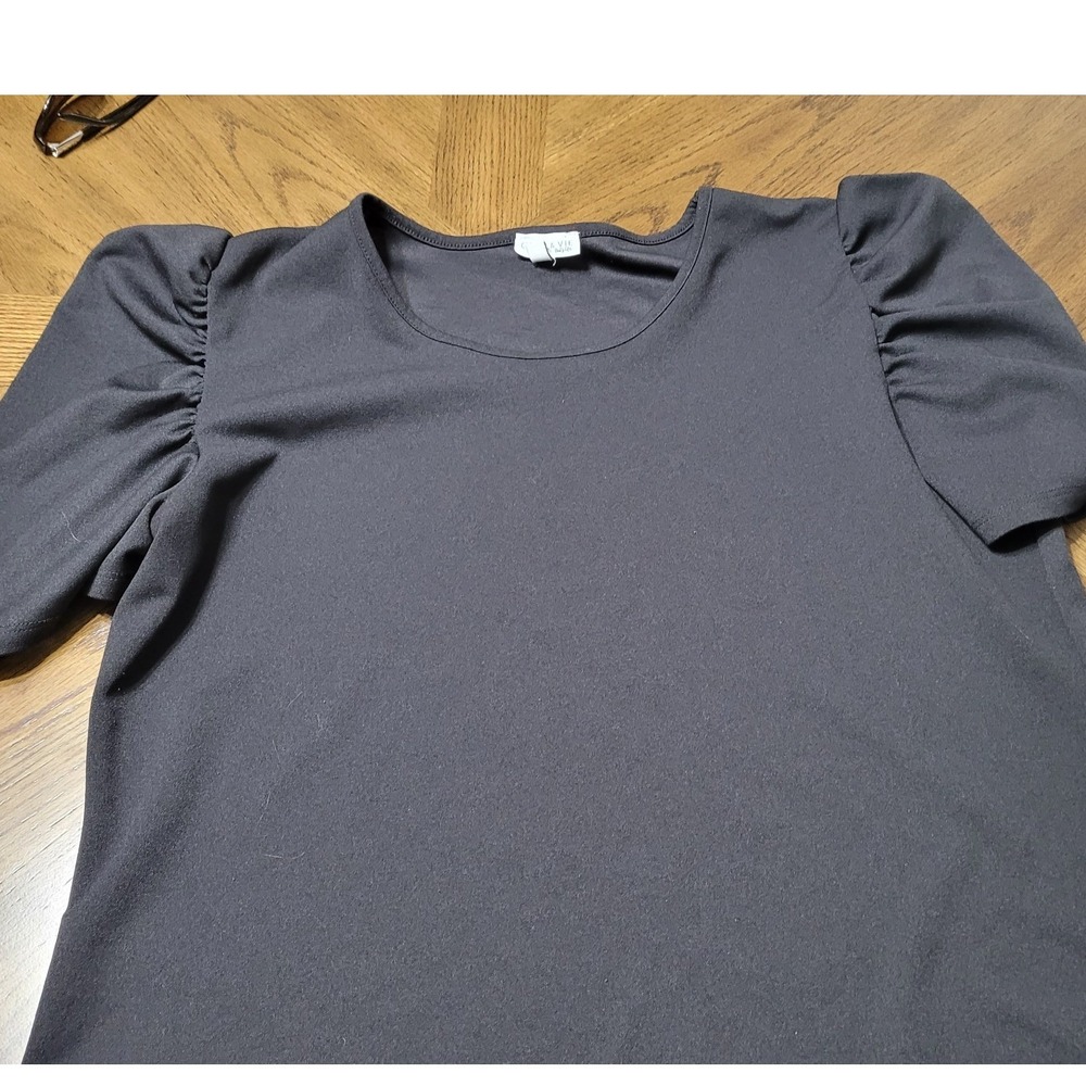 C'Est La Vie Womens XL Black Puff Short Sleeve Blouse Crew Neck Top 10986M